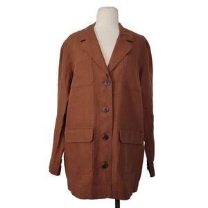 J Jill Love Linen Brown Linen Button Front Blazer Sz M Petite Lightweight Pocket